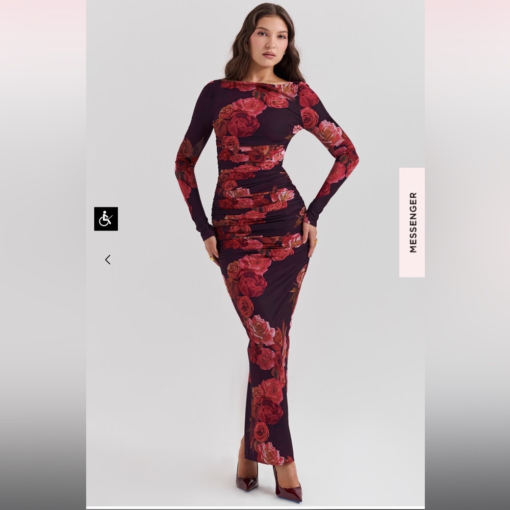 House of CB Lanetta Ruched Long Sleeve Maxi Dress Romantic Floral - Picture 9 of 9